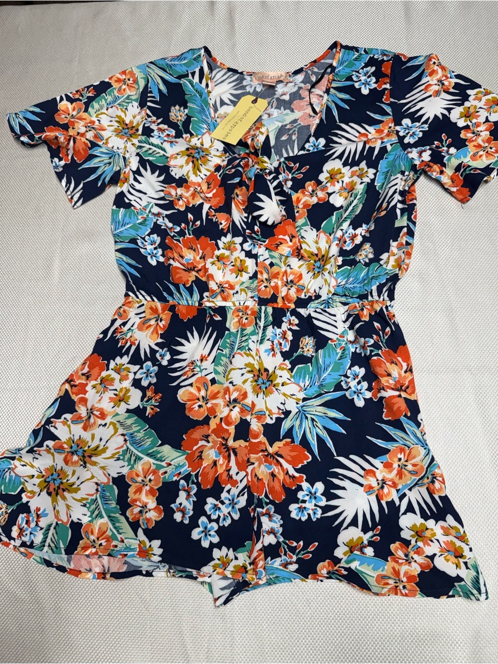 Band of Gypsies Navy Floral Girls' One-Piece Romper with Orange & Green Accents